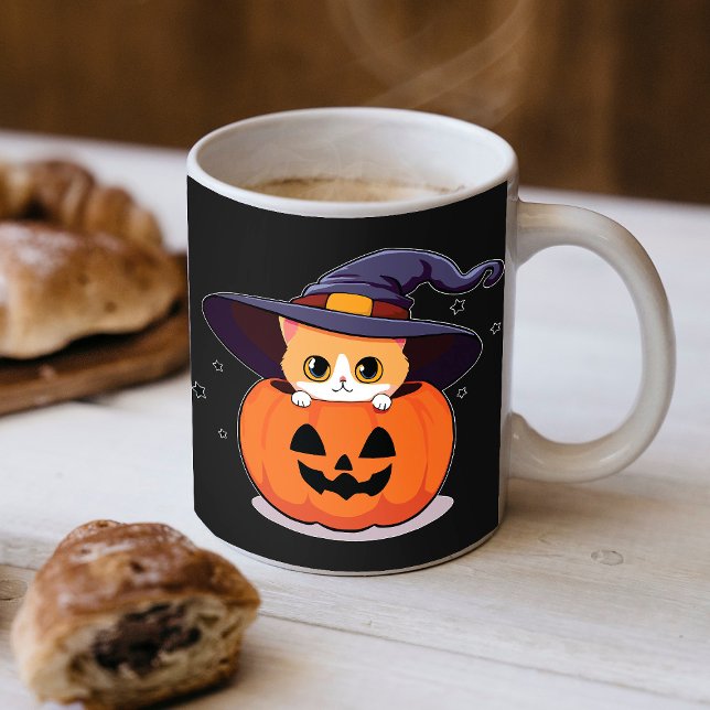 Cat with witch hat in Halloween Jack-O-Lantern  Coffee Mug (Creator Uploaded)