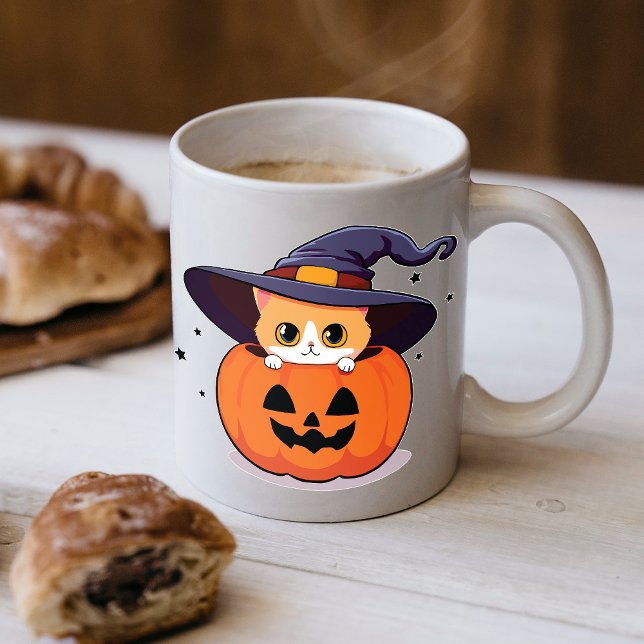 Cat with witch hat in Halloween Jack-O-Lantern  Coffee Mug (Creator Uploaded)