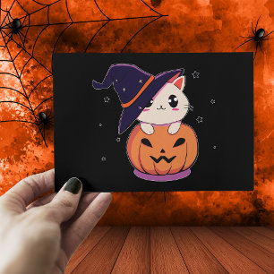 Cat with witch hat in Halloween Jack-O-Lantern  Postcard