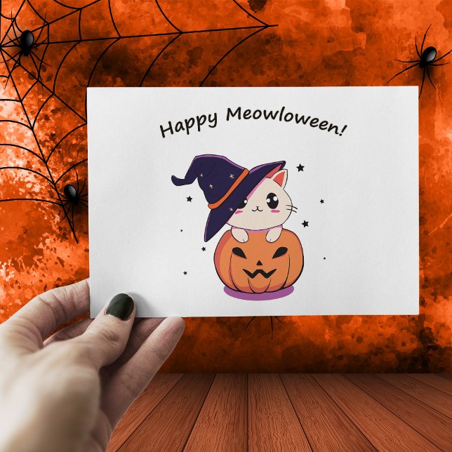 Cat with witch hat in Halloween Jack-O-Lantern  Postcard (Creator Uploaded)
