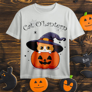 Cat with witch hat in Halloween Jack-O-Lantern  T-Shirt