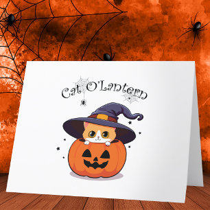 Cat with witch hat in Halloween Jack-O-Lantern Thank You Card