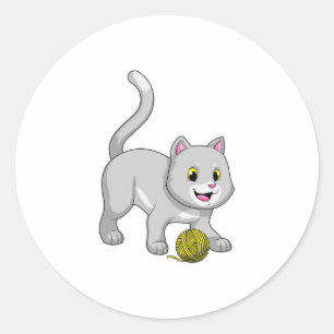 Cat with Wool yarn ball Classic Round Sticker