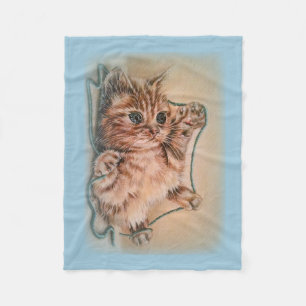 Cat with Yarn Drawing of Pet Portrait Fleece Blanket