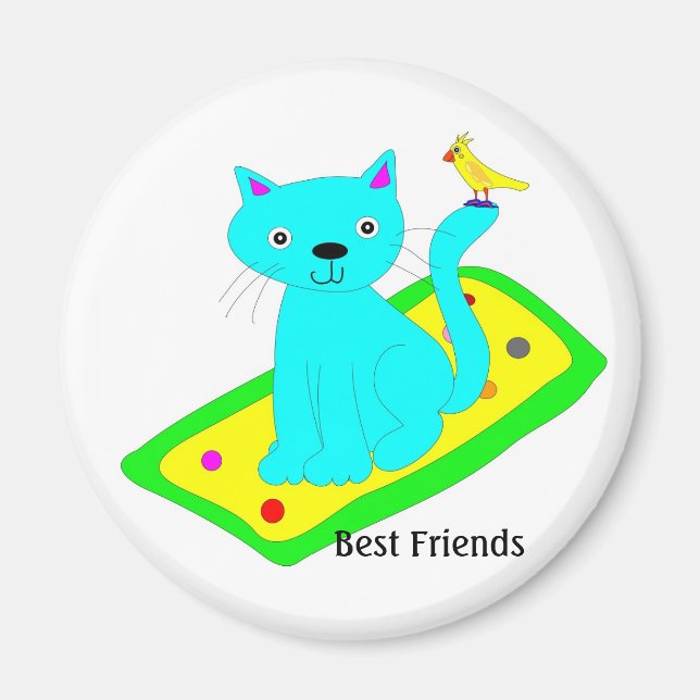 cat  with yellow bird on rug magnet (Front)