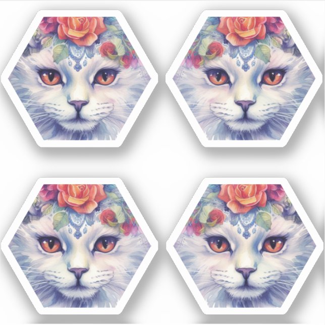 Cat with yellow eyes and flowers (Front)