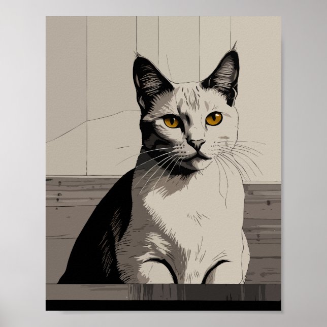 cat with yellow eyes illustration poster (Front)