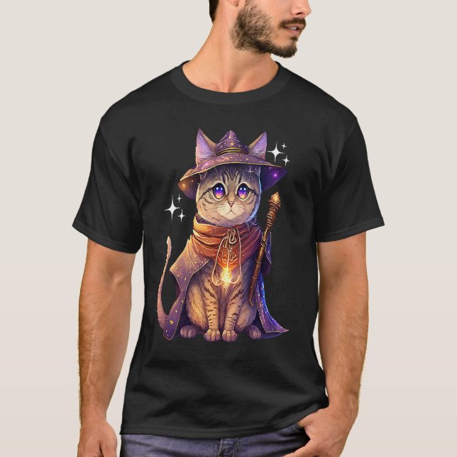 Cat Wizard Fantasy Wizardry Cat T-Shirt (Front)