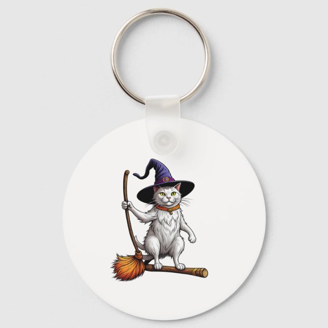 Cat Wizard Halloween Witch Mystical Cat Lovers _1 Key Ring (Front)