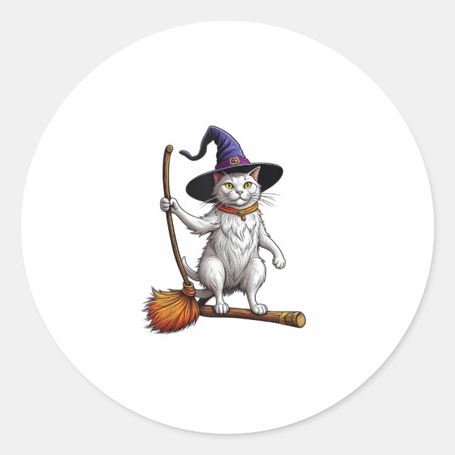 Cat Wizard Halloween Witch Mystical Cat Lovers  Classic Round Sticker (Front)