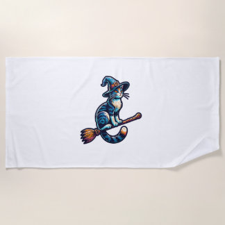 Cat Wizard Halloween Witch Mystical Cat Lovers Hal Beach Towel