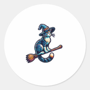 Cat Wizard Halloween Witch Mystical Cat Lovers Hal Classic Round Sticker
