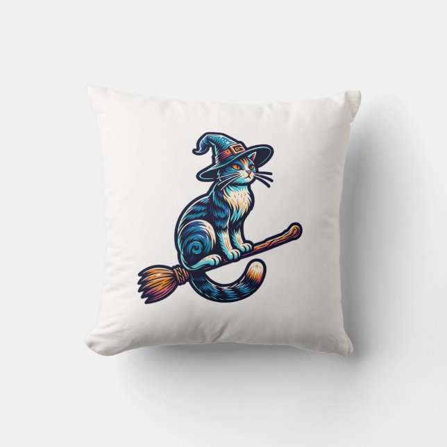 Cat Wizard Halloween Witch Mystical Cat Lovers Hal Cushion (Front)