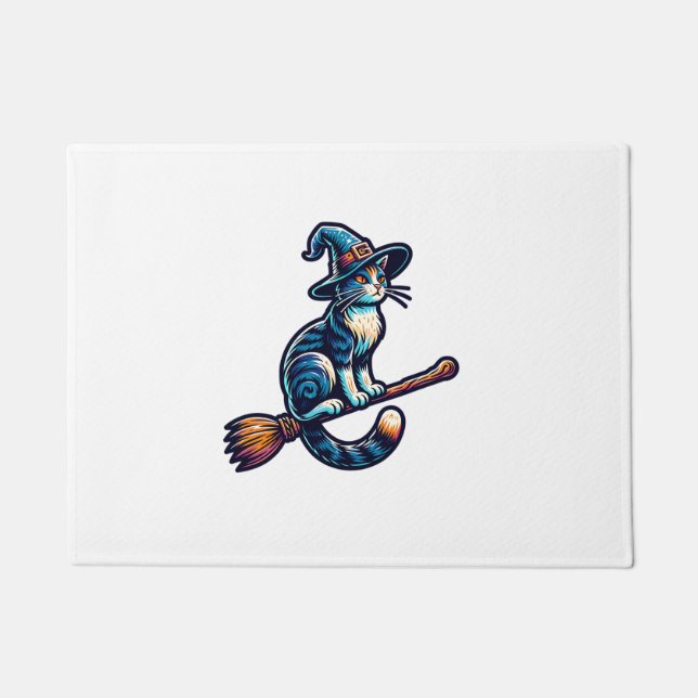 Cat Wizard Halloween Witch Mystical Cat Lovers Hal Doormat (Front)
