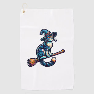 Cat Wizard Halloween Witch Mystical Cat Lovers Hal Golf Towel