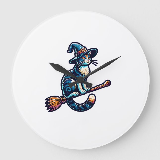 Cat Wizard Halloween Witch Mystical Cat Lovers Hal Large Clock (Front)