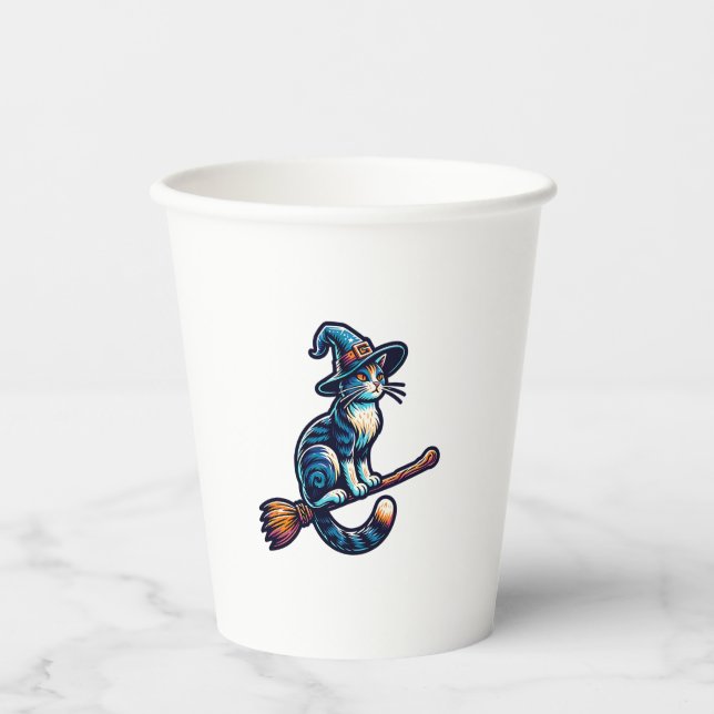 Cat Wizard Halloween Witch Mystical Cat Lovers Hal Paper Cups (Front)
