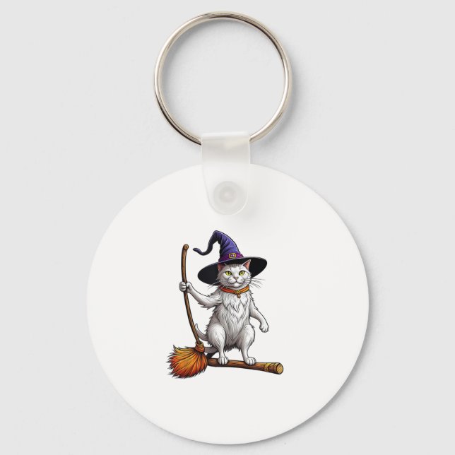 Cat Wizard Halloween Witch Mystical Cat Lovers  Key Ring (Front)