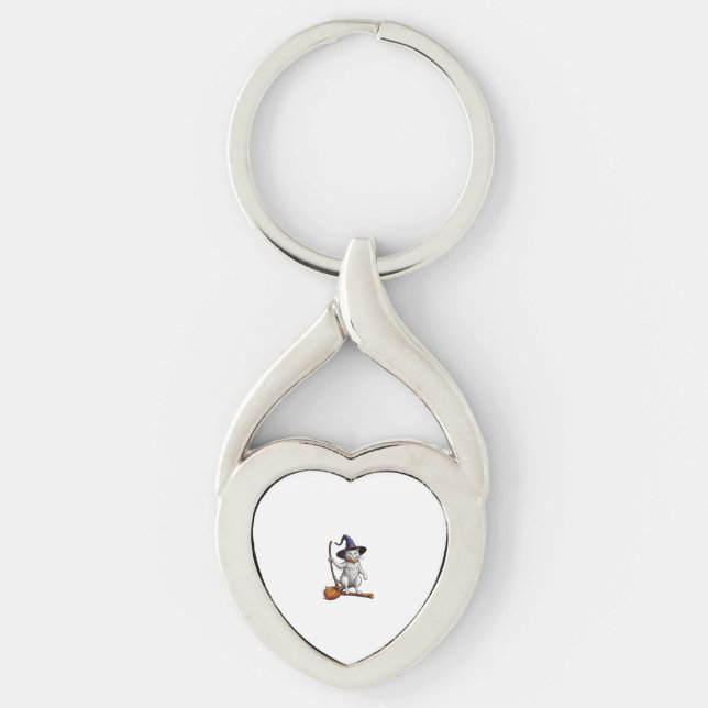 Cat Wizard Halloween Witch Mystical Cat Lovers  Key Ring (Front)