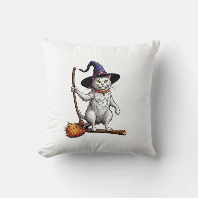 Cat Wizard Halloween Witch Mystical Cat Lovers Lon Cushion (Front)