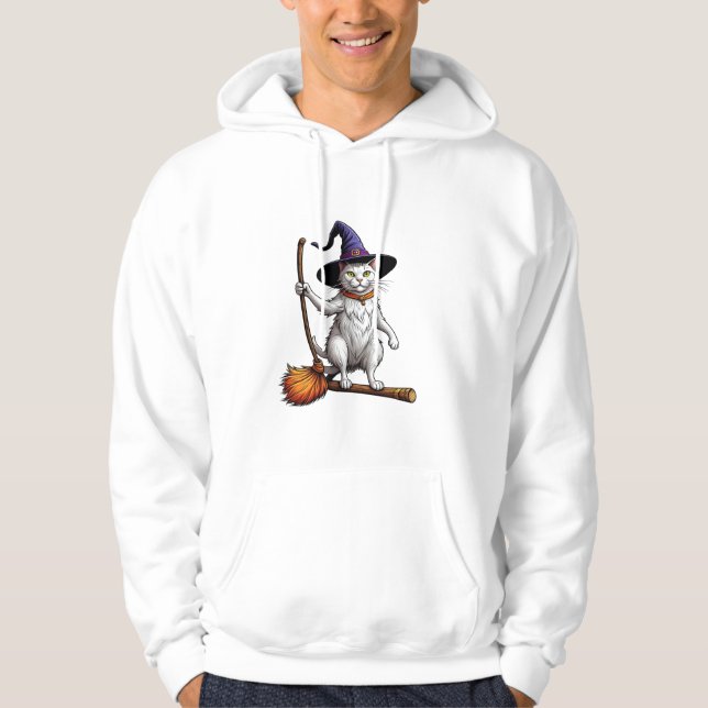 Cat Wizard Halloween Witch Mystical Cat Lovers Lon Hoodie (Front)