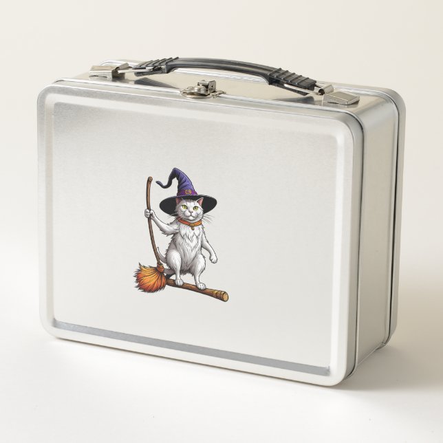 Cat Wizard Halloween Witch Mystical Cat Lovers Lon Metal Lunch Box (Front)