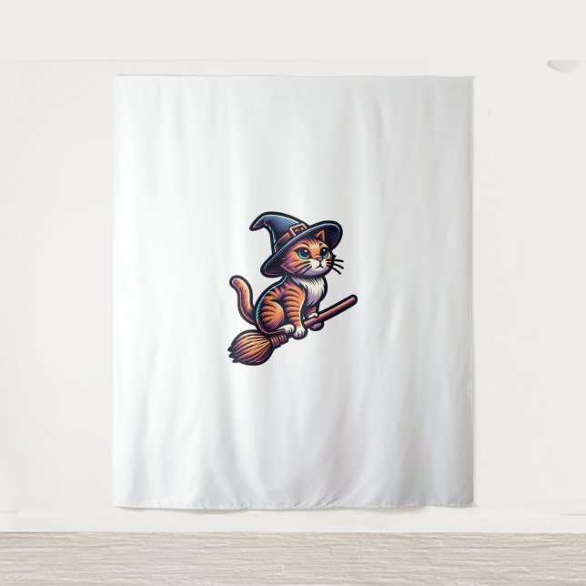 Cat Wizard Halloween Witch Mystical Cat Lovers  Tapestry (Front)