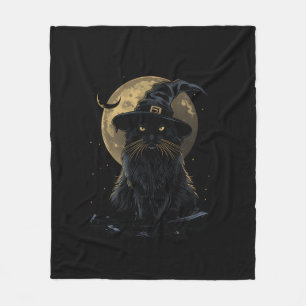 Cat Wizard Hat Funny Cute Witch Halloween Costume  Fleece Blanket