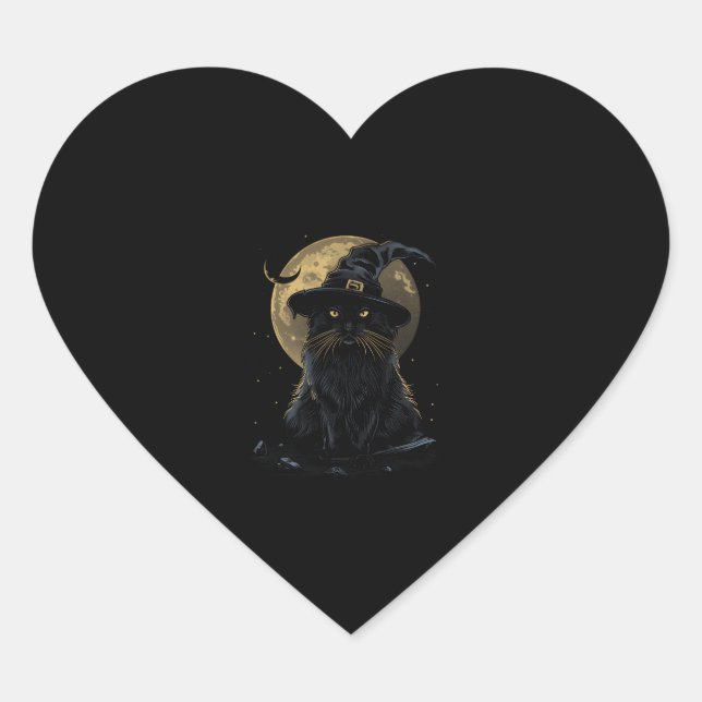 Cat Wizard Hat Funny Cute Witch Halloween Costume  Heart Sticker (Front)