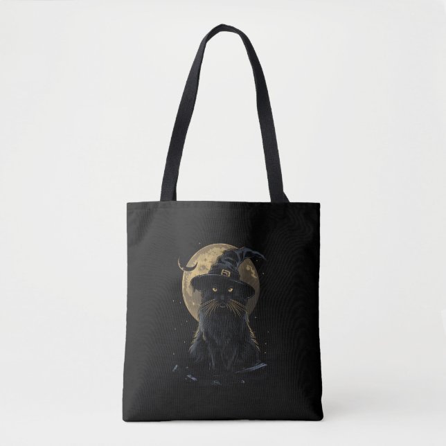 Cat Wizard Hat Funny Cute Witch Halloween Costume  Tote Bag (Front)