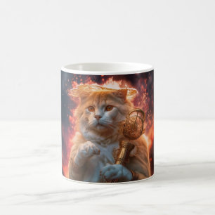 Cat Wizard With Magic Staff Amidst Flames Coffee Mug