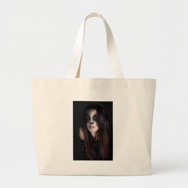 Cat Woman Art Work Large Tote Bag (Front)