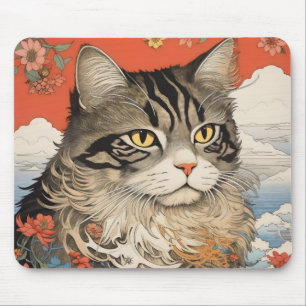 Cat Woodblock Mouse Pad