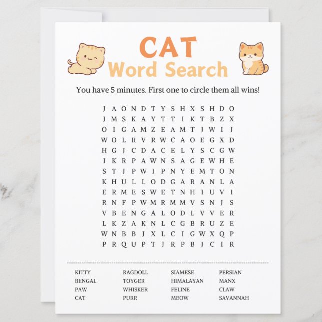 Cat Word Search Game (Front)