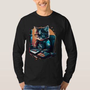 Cat Work On Computers with glasses cute cats Compu T-Shirt