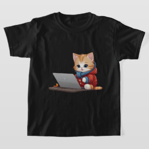 Cat Working On Laptop, cat wearing clothes funny T-Shirt
