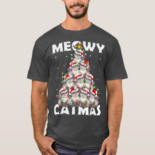 Cat Xmas Lights Santa Meowy Catmas Cat Christmas T T-Shirt