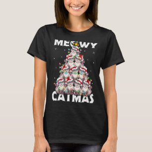 Cat Xmas Lights Santa Meowy Catmas Cat Christmas T T-Shirt