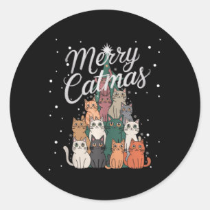 Cat Xmas Tree Cats Christmas Tree Marry Catmas Classic Round Sticker