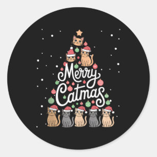 Cat Xmas Tree Cats Christmas Tree Marry Catmas Tan Classic Round Sticker
