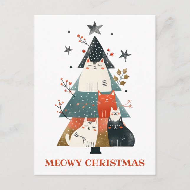 Cat Xmas Tree Whimsical& Funny Meowy Christmas  Postcard (Front)