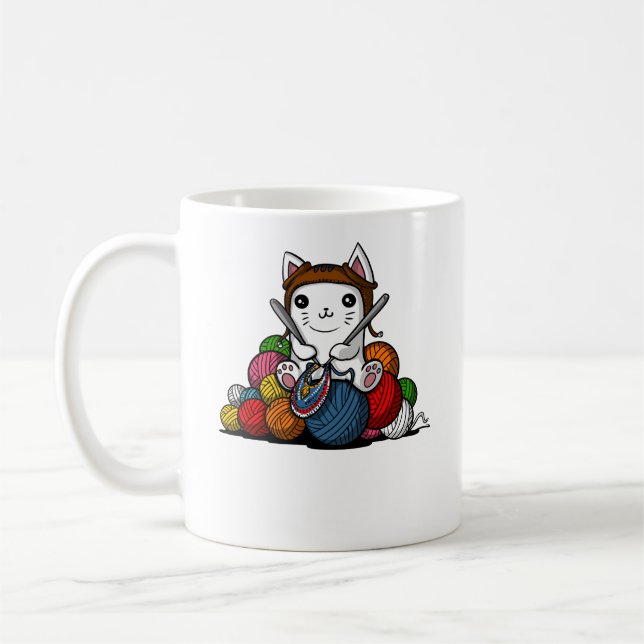 Cat Yarn Knitting Cute Kitten Pet Coffee Mug (Left)