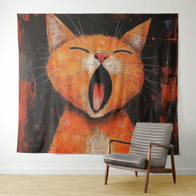 Cat Yawning Tapestry (In Situ (Horizontal))
