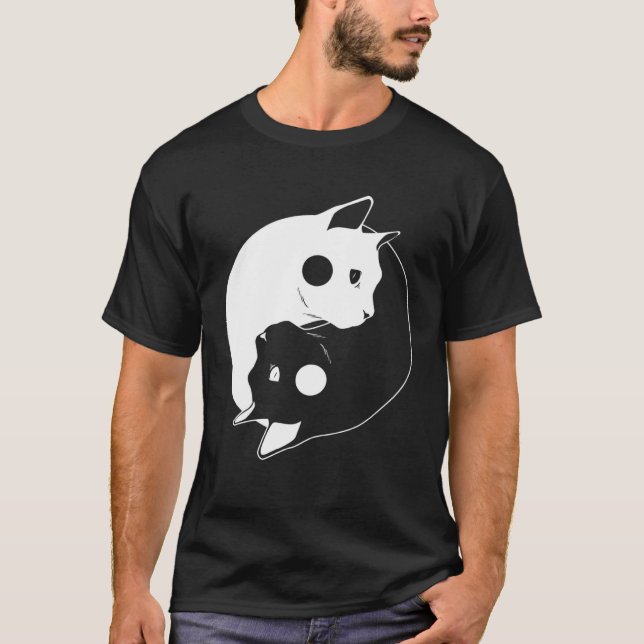 Cat Yin Yang Opposite Forces Arts Feline T-Shirt (Front)
