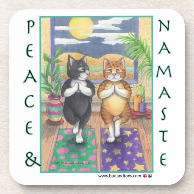 Cat Yoga Coasters (Bud & Tony) (Front)