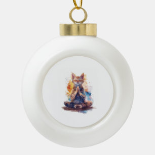 Cat Yoga Master Ceramic Ball Christmas Ornament