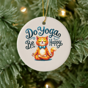 Cat Yoga Pose - Do Yoga, Be Happy Ceramic Tree Decoration