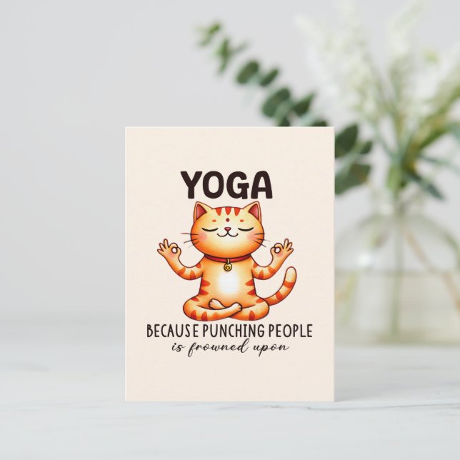 Cat Yoga Pose - Funny Yoga Postcard (Standing Front)