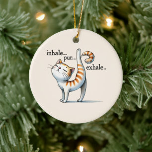 Cat Yoga Pose - Inhale - Pur - Exhale Ceramic Tree Decoration