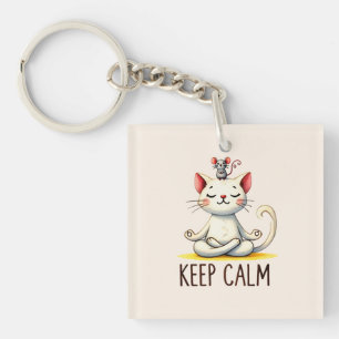 Cat Yoga Pose - Keep Calm Key Ring